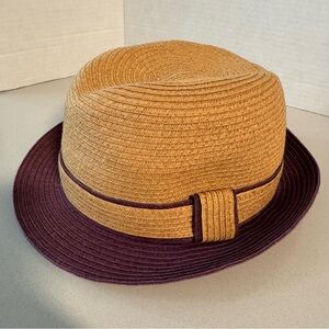Kathy Jeanne Women’s Straw Fedora Hat Natural Crown, Purple Brim, Size S/M, Band